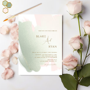 Modern, Elegant Blush Pink and Sage Wedding Invitation