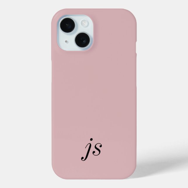 Modern Elegant Blush Pink Black Monogram Initials Case-Mate iPhone Case (Back)
