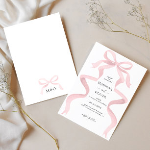 Modern Elegant Blush Pink Bow Monogram Wedding Invitation