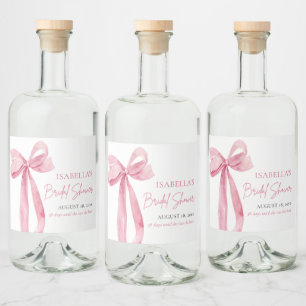 Modern Elegant Blush Pink Bow Ribbon Bridal Shower Liquor Bottle Label