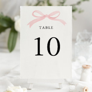 Modern Elegant Blush Pink Bow Wedding Table Number
