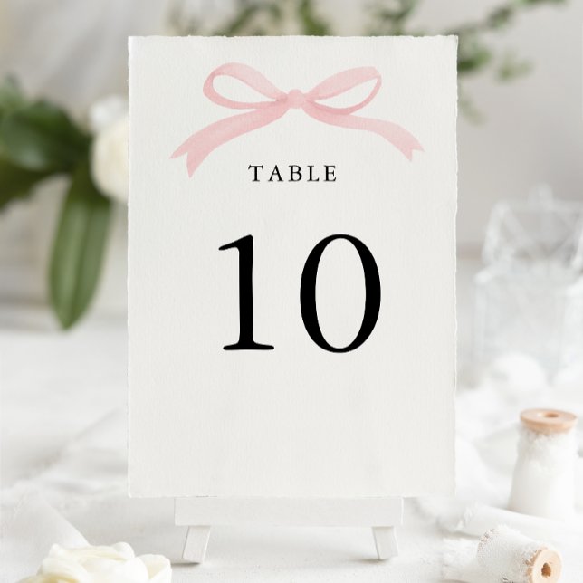 Modern Elegant Blush Pink Bow Wedding Table Number (Creator Uploaded)