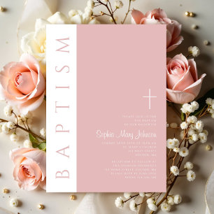 Modern Elegant Blush Pink Cross Girl Invitation