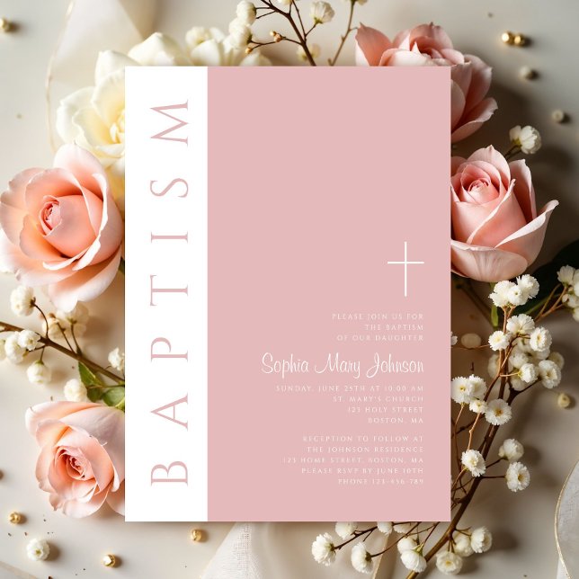 Modern Elegant Blush Pink Cross Girl  Invitation (Modern Elegant Blush Pink Cross Girl Invitation)