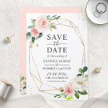 Modern Elegant Blush Pink Floral Geometric Frame Save The Date<br><div class="desc">Modern Elegant Blush Pink Floral Geometric Frame Save the Date Card. 
(1) For further customization,  please click the "customize further" link and use our design tool to modify this template. 
(2) If you prefer Thicker papers / Matte Finish,  you may consider to choose the Matte Paper Type.</div>