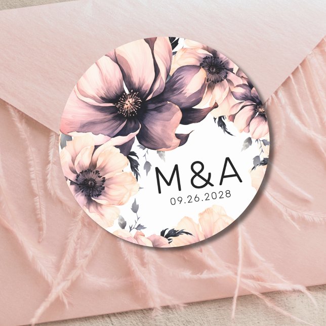 Modern Elegant Blush Pink Floral Wedding Classic Round Sticker (Creator Uploaded)