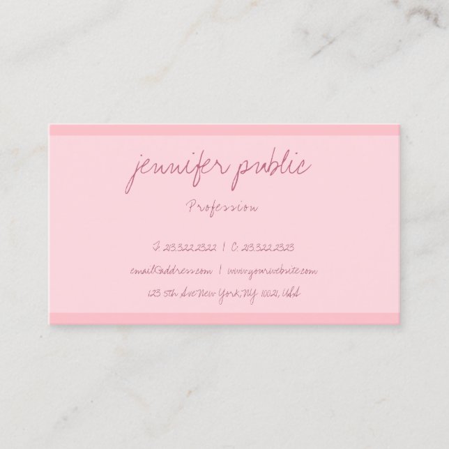 Modern Elegant Blush Pink Freehand Script Template Business Card (Front)