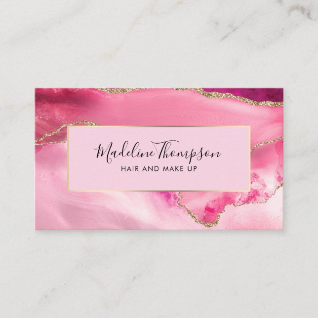 Modern Elegant Blush Pink Gold Marble Agate Geode Business Card (Front)
