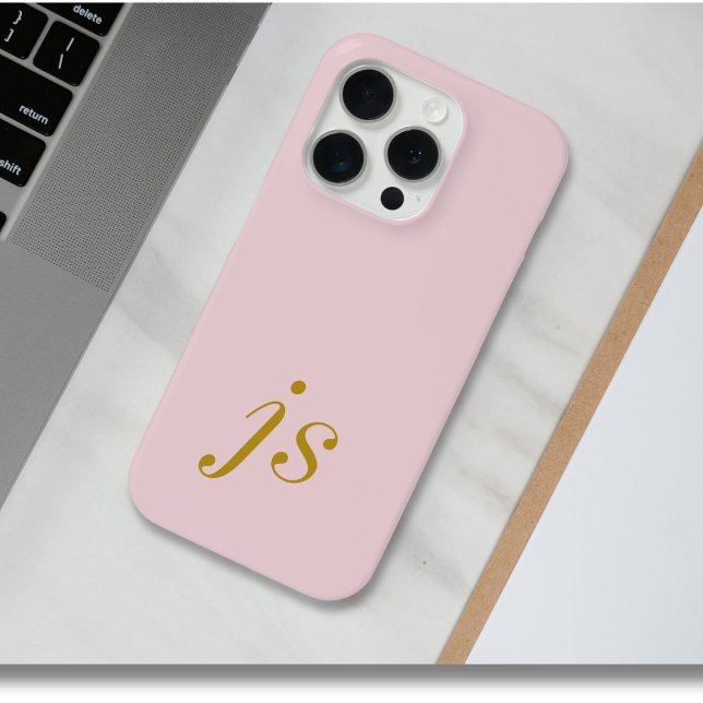 Modern Elegant Blush Pink Gold Monogram Initials Case-Mate iPhone Case (Creator Uploaded)