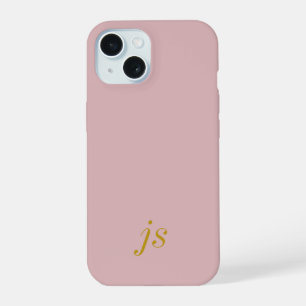 Modern Elegant Blush Pink Gold Monogram Initials iPhone 15 Case