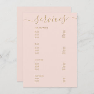 Modern Elegant Blush Pink Gold Salon Price List Menu