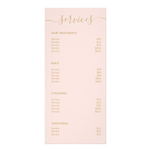 Modern Elegant Blush Pink Gold Salon Price List Rack Card