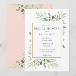 Modern Elegant Blush Pink Greenery Bridal Shower Invitation