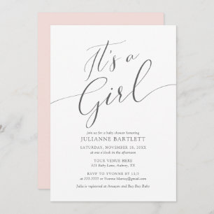 Modern Elegant Blush Pink Its a Girl Baby Shower Invitation