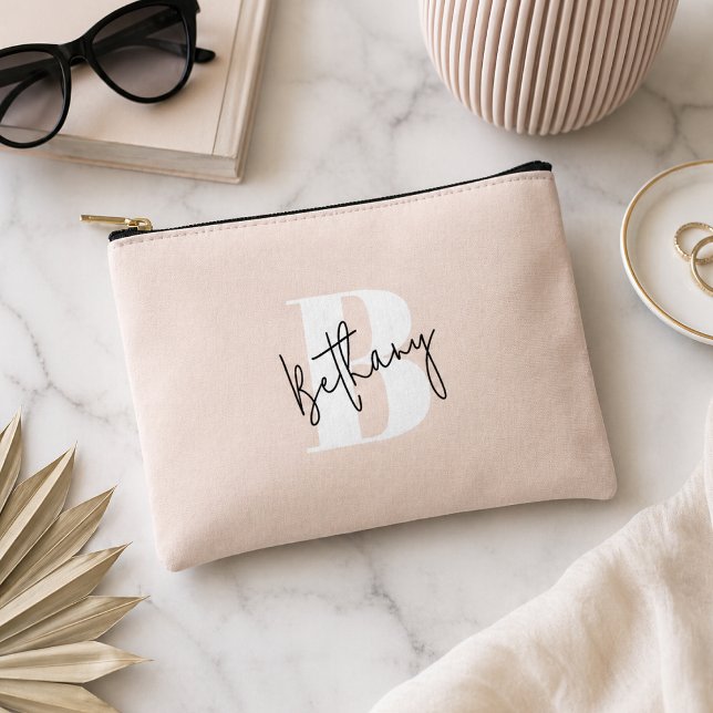 Modern Elegant Blush Pink Monogram Accessory Pouch (Creator Uploaded)