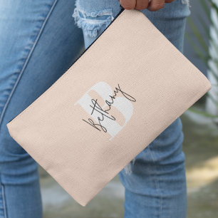 Modern Elegant Blush Pink Monogram Accessory Pouch