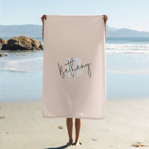Modern Elegant Blush Pink Monogram Beach Towel