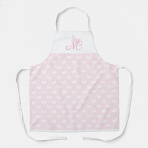 Modern Elegant Blush Pink Monogram Butterfly Apron