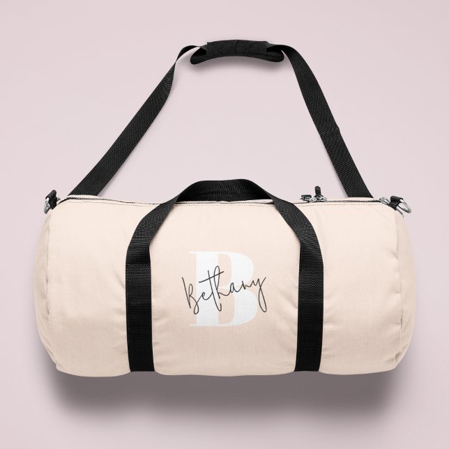 Modern Elegant Blush Pink Monogram Duffle Bag (Creator Uploaded)
