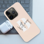 Modern Elegant Blush Pink Monogram iPhone 15 Pro Case<br><div class="desc">A handwritten monogram design in an elegant style in black informal casual script typography over a blush bold pink initial oversized letter. The text can easily be customised for a design as unique as you are!</div>