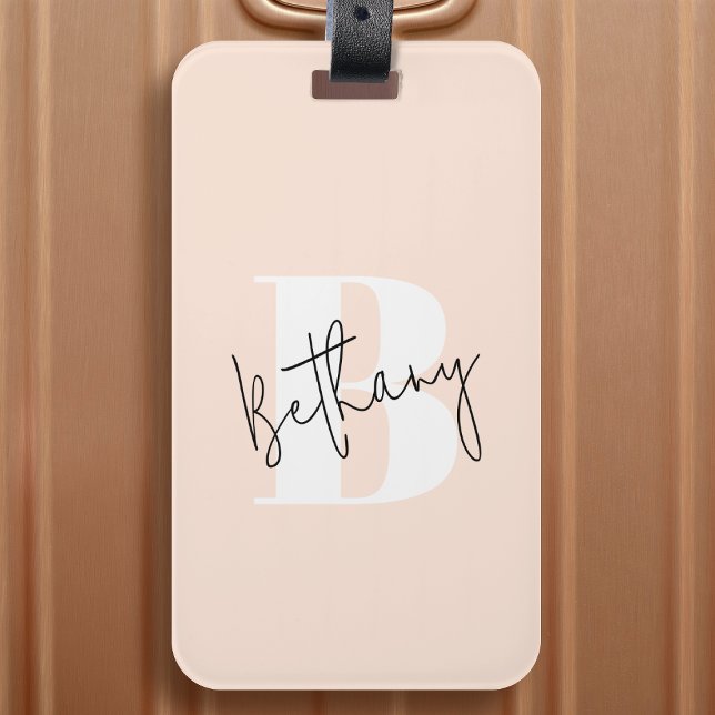 Modern Elegant Blush Pink Monogram Luggage Tag (Creator Uploaded)