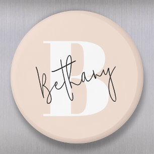 Modern Elegant Blush Pink Monogram Magnet