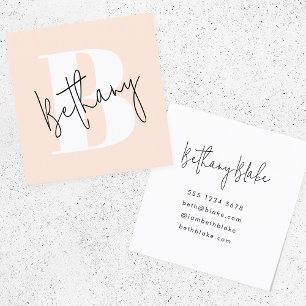 Modern Elegant Blush Pink Monogram Square Business Card