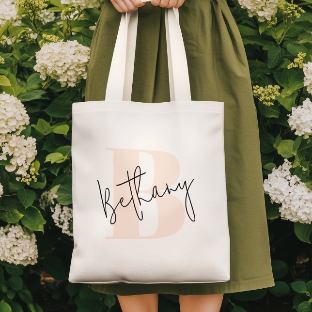 Modern Elegant Blush Pink Monogram Tote Bag (Creator Uploaded)