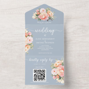 Modern Elegant Blush Pink Pastel QR Code Wedding All In One Invitation