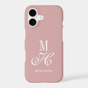 Modern Elegant Blush Pink White Monogram Name