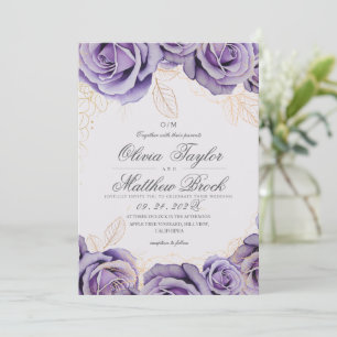 Modern & Elegant Blush Purple Rose Floral Wedding Invitation