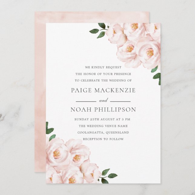 Modern Elegant Blush Winter Wonderland Wedding Invitation (Front/Back)