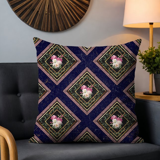 Modern Elegant Bohemian Floral Navy Blue Cushion (Creator Uploaded)