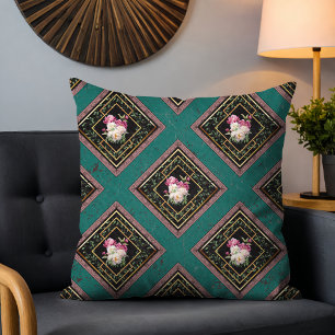 Modern Elegant Bohemian Floral Teal Cushion