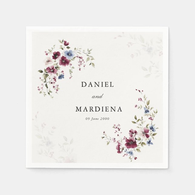 Modern Elegant Boho Burgundy Floral Wedding  Napkin (Front)