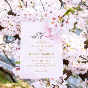 Modern Elegant Boho Dusty Pink Rose Floral Wedding Invitation