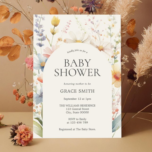 Modern Elegant Boho Floral Baby Shower Invitation (Creator Uploaded)