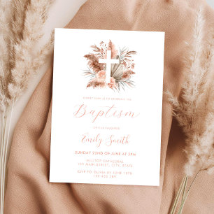 Modern Elegant Boho Floral Baptism Invitation