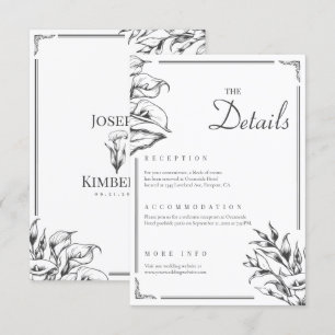 Modern Elegant Boho Floral White Wedding Details Enclosure Card