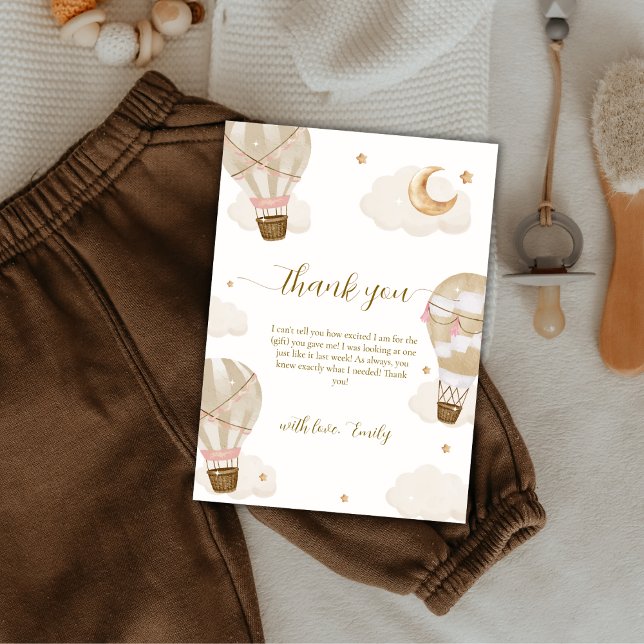 Modern Elegant Boho Hot Air Balloon Baby Shower  Thank You Card (Modern Elegant Boho Hot Air Balloon Baby Shower Thank You Card)
