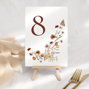 Modern Elegant Boho Nature Wildflowers Wedding Table Number