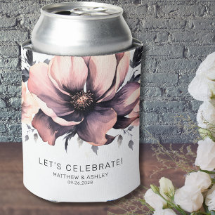 Modern Elegant Boho Pink Floral Wedding Can Cooler