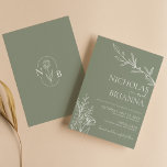 Modern Elegant Boho Sage Green Wedding Minimalist Invitation<br><div class="desc">Modern Elegant Boho Sage Green Wedding Minimalist Invitation. Monogram at the back. Check the collection for more matching items. (monogram vector designed by pikisuperstar)</div>