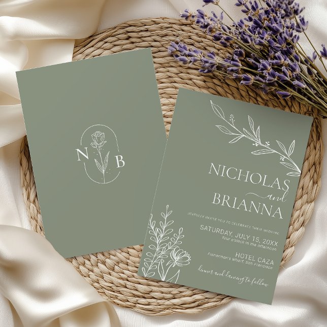 Modern Elegant Boho Sage Green Wedding Minimalist Invitation (Creator Uploaded)
