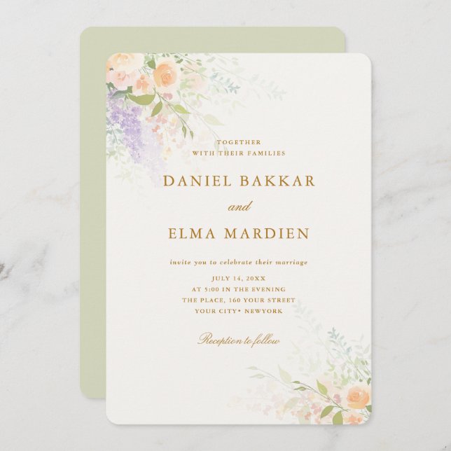 Modern Elegant Boho Wildflower Wedding Invitation (Front/Back)