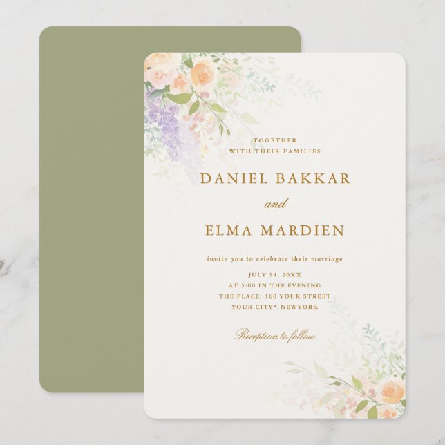Modern Elegant Boho Wildflower Wedding Invitation (Front/Back)