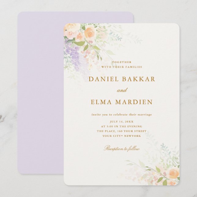 Modern Elegant Boho Wildflower Wedding Invitation (Front/Back)