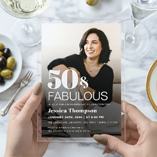 Modern Elegant Bold 50th Birthday Photo Acrylic Invitations