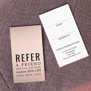 Modern Elegant Bold Faux Rose Gold Beauty Salon Referral Card