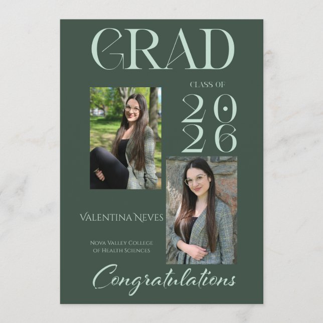 Modern elegant bold typescript dark green grad invitation (Front)